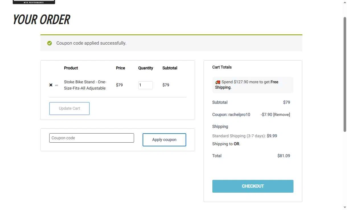 Ninja Mountain Bike Performance checkout page showing Ninja Mountain Bike Performance promo code box | Screenshot taken by SimplyCodes community member on Dec 30, 2025