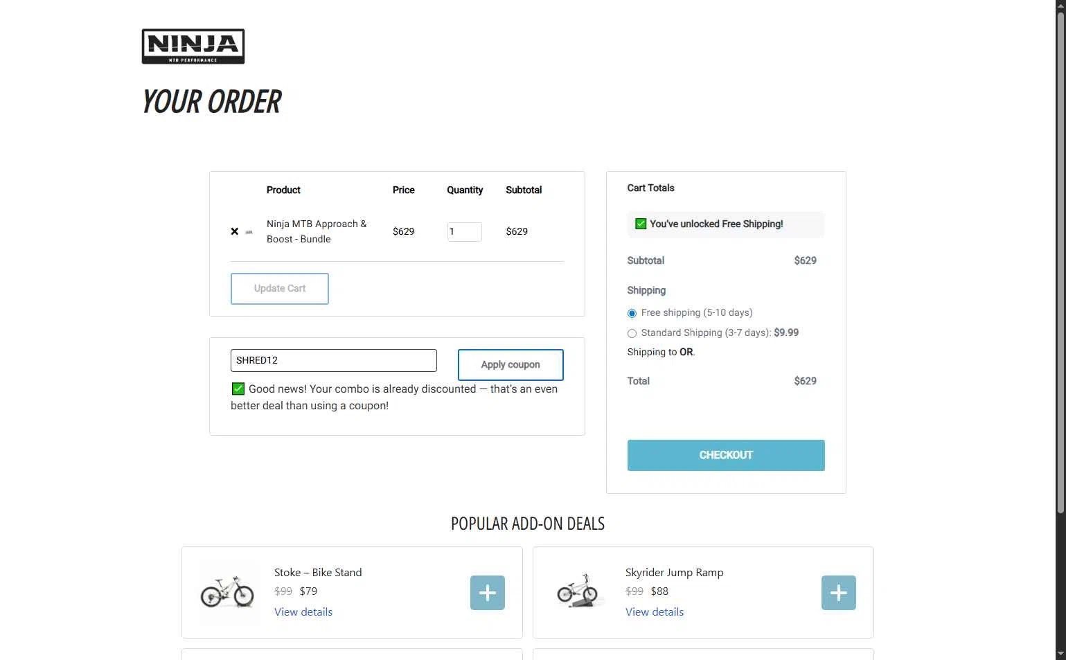 Ninja Mountain Bike Performance checkout page showing Ninja Mountain Bike Performance promo code box | Screenshot taken by SimplyCodes community member on Dec 19, 2025