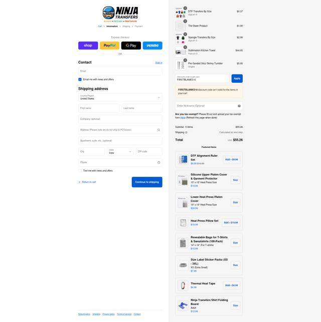 Ninja Transfers checkout page showing Ninja Transfers discount code box | Screenshot taken by SimplyCodes community member on Sep 12, 2025