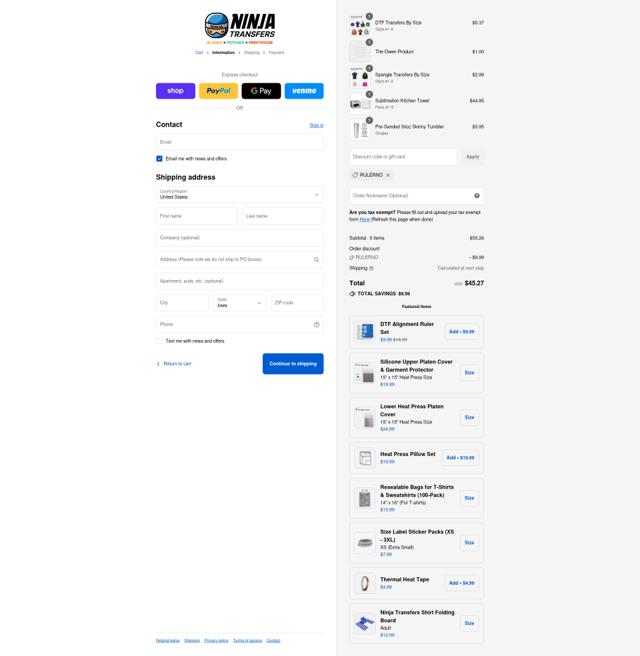 Ninja Transfers checkout page showing Ninja Transfers discount code box | Screenshot taken by SimplyCodes community member on Sep 12, 2025
