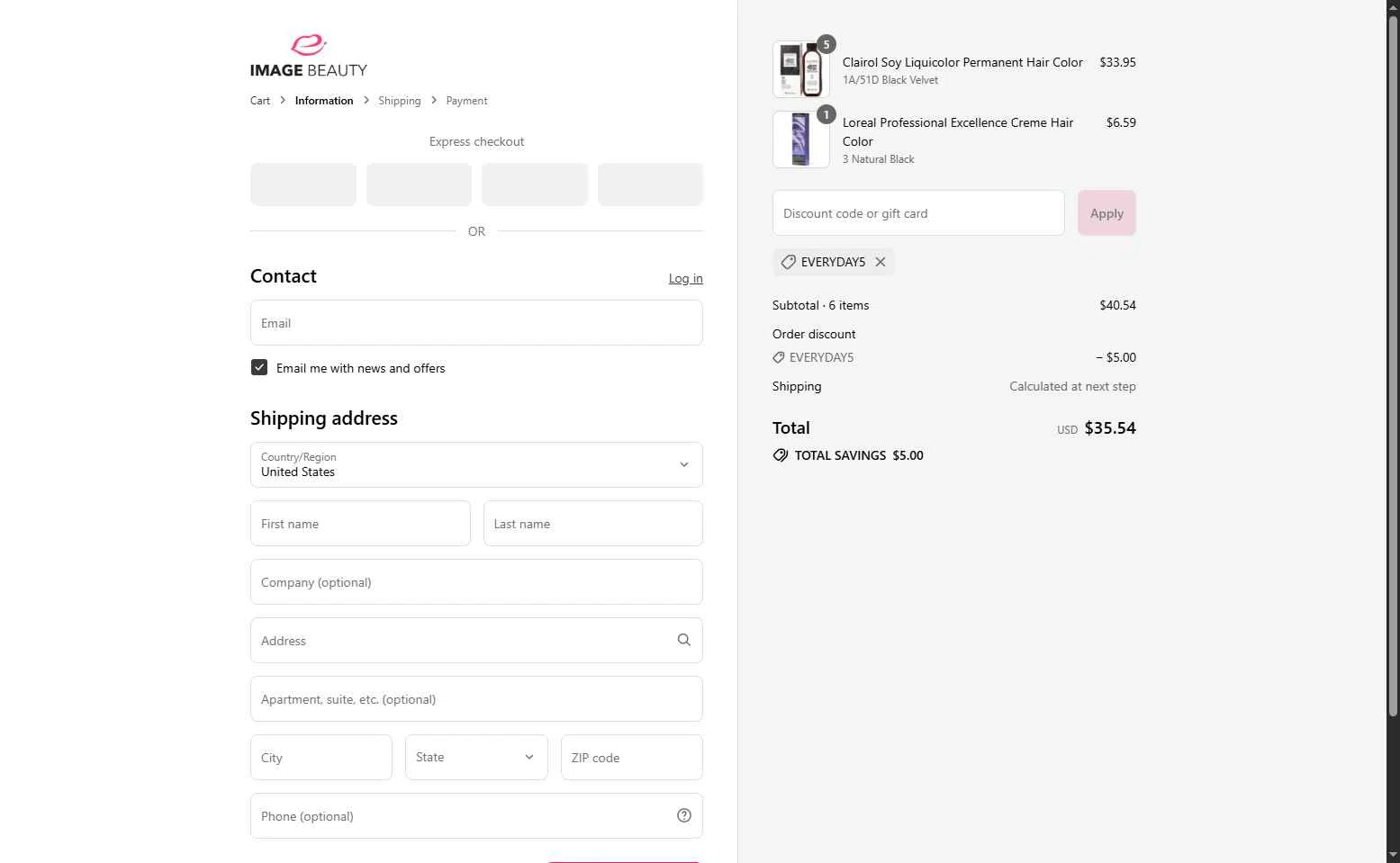 Nioxin checkout page showing Nioxin coupon code box | Screenshot taken by SimplyCodes community member on Aug 6, 2025