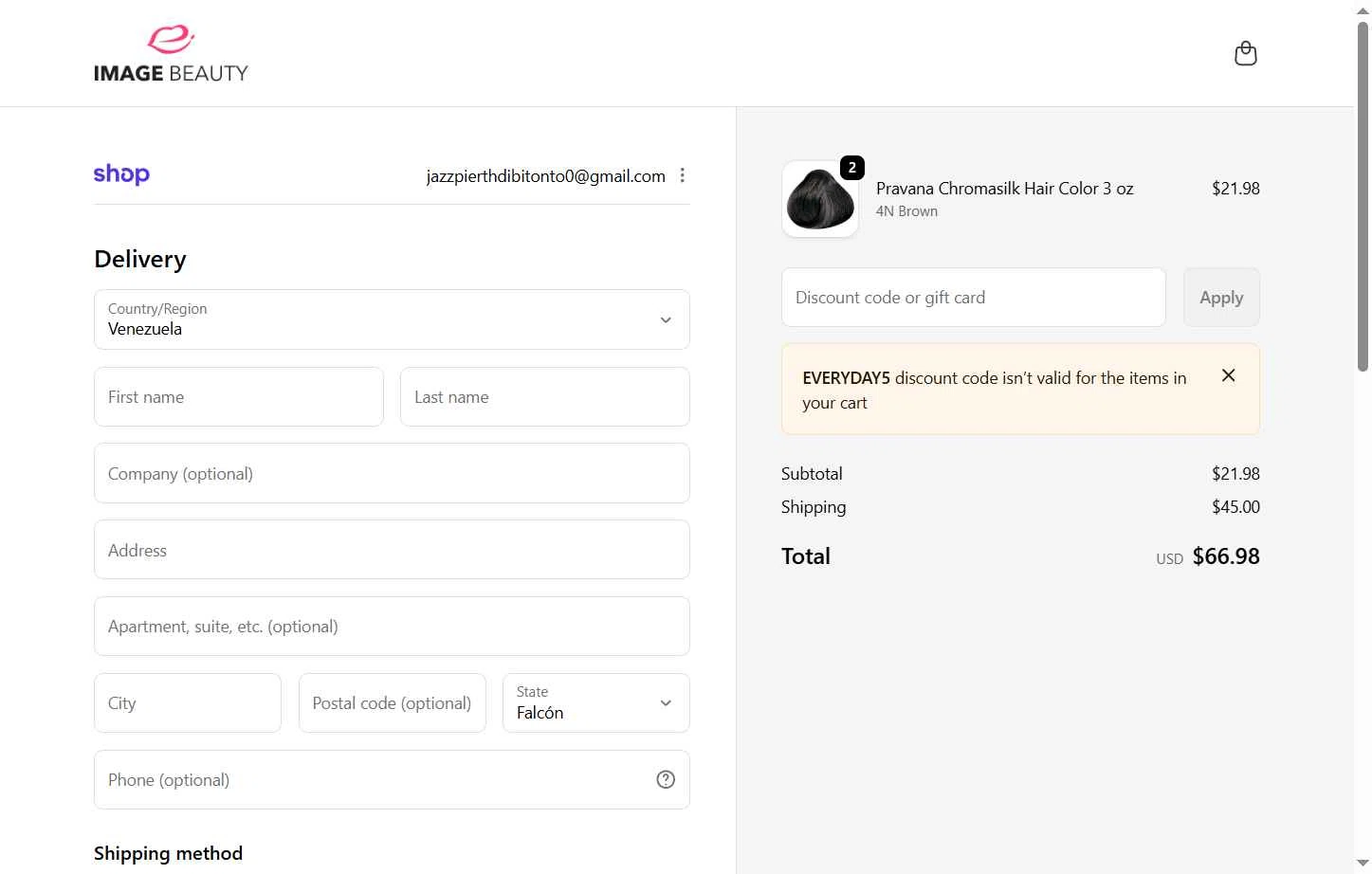 Nioxin checkout page showing Nioxin coupon code box | Screenshot taken by SimplyCodes community member on Jan 8, 2026