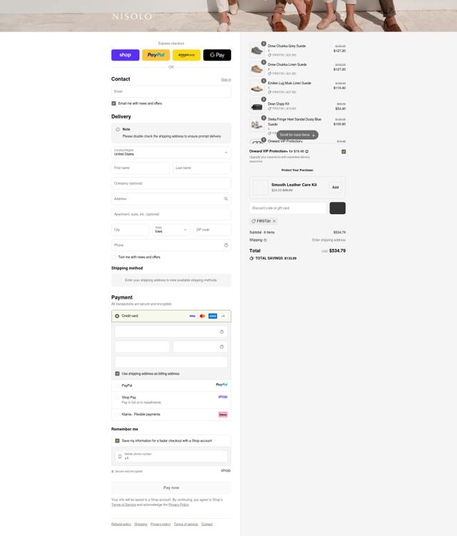 Nisolo checkout page showing Nisolo discount code box | Screenshot taken by SimplyCodes community member on Sep 12, 2025