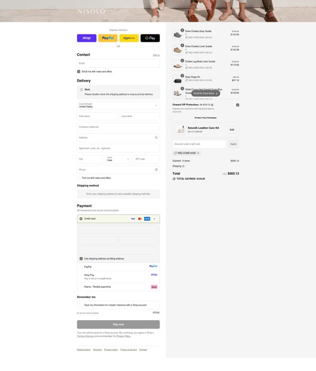 Nisolo checkout page showing Nisolo discount code box | Screenshot taken by SimplyCodes community member on Sep 12, 2025