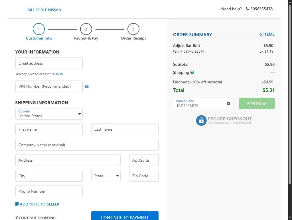 Nissan checkout page showing Nissan promo code box | Screenshot taken by SimplyCodes community member on Sep 10, 2025
