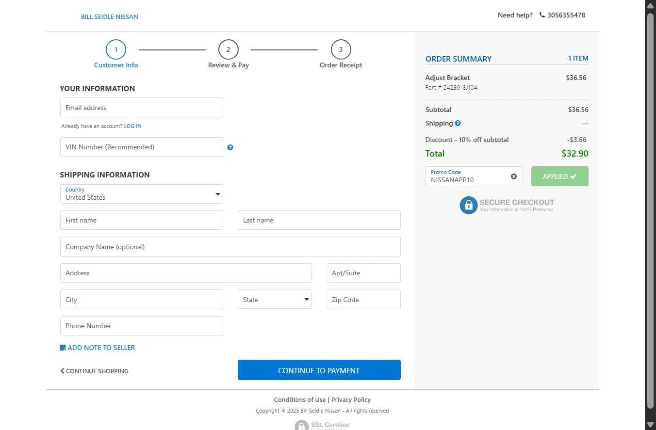 Nissan checkout page showing Nissan promo code box | Screenshot taken by SimplyCodes community member on Oct 2, 2025