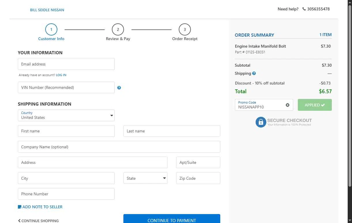 Nissan checkout page showing Nissan promo code box | Screenshot taken by SimplyCodes community member on Aug 5, 2025