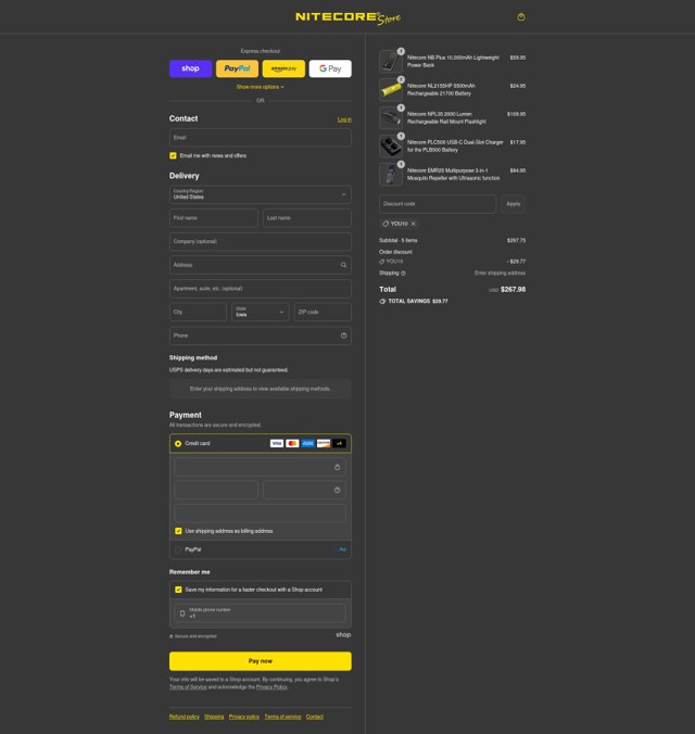 Nitecore Store checkout page showing Nitecore Store discount code box | Screenshot taken by SimplyCodes community member on Sep 6, 2025