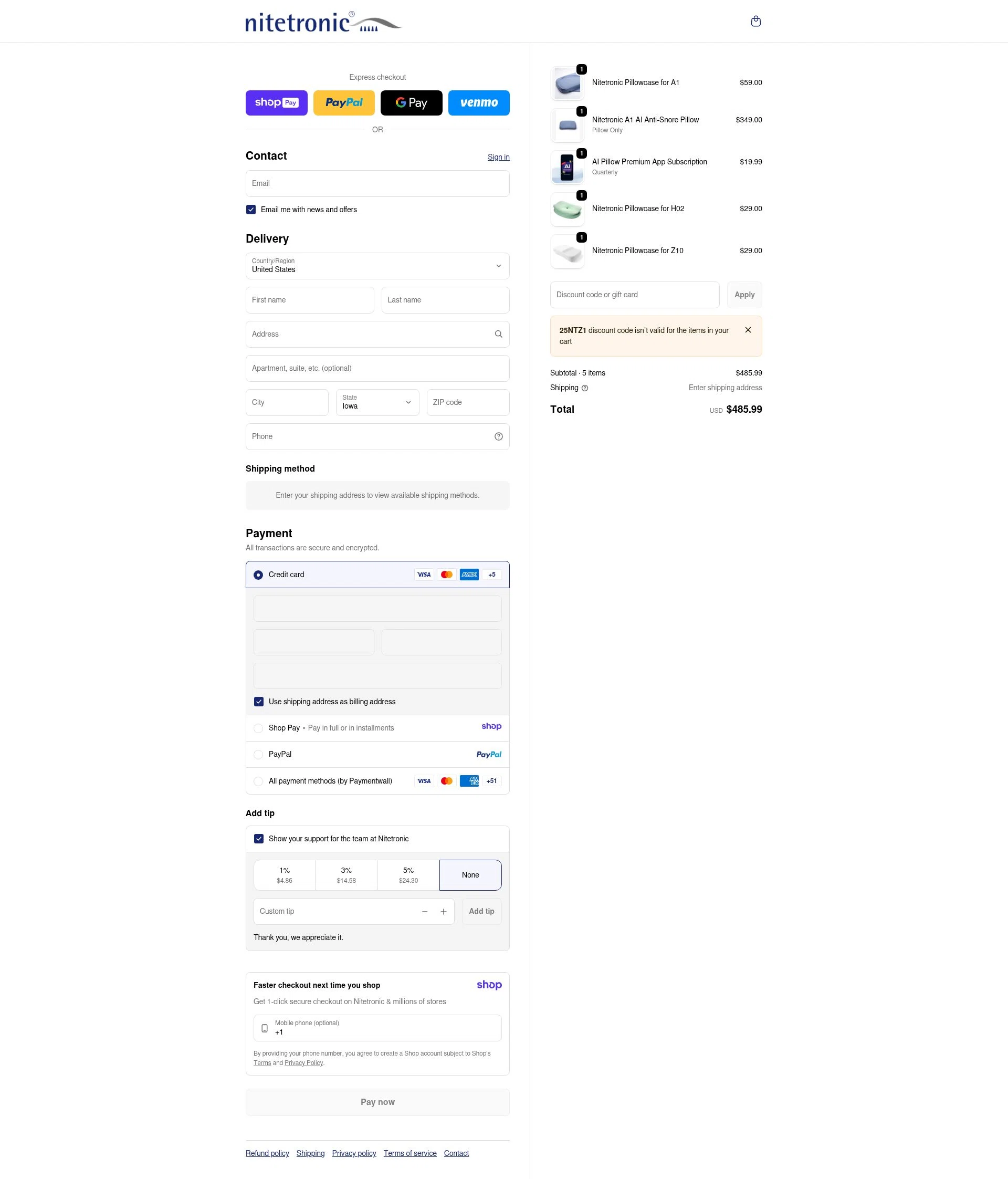 Nitetronic checkout page showing Nitetronic promo code box | Screenshot taken by SimplyCodes community member on Jan 10, 2026
