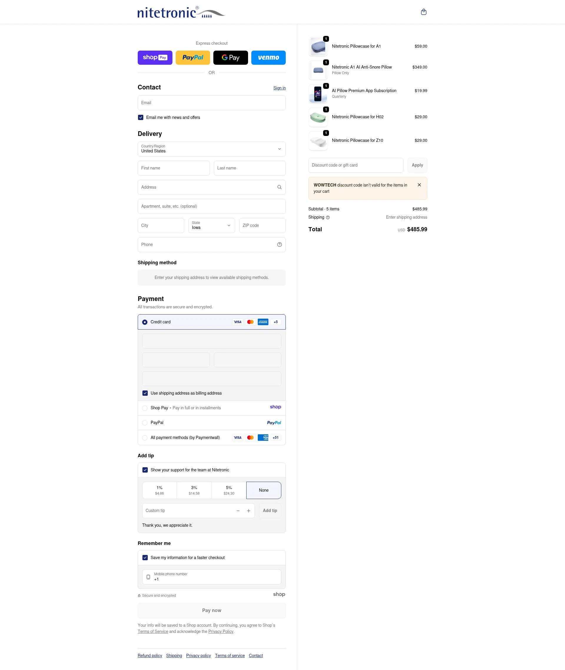 Nitetronic checkout page showing Nitetronic promo code box | Screenshot taken by SimplyCodes community member on Jan 10, 2026