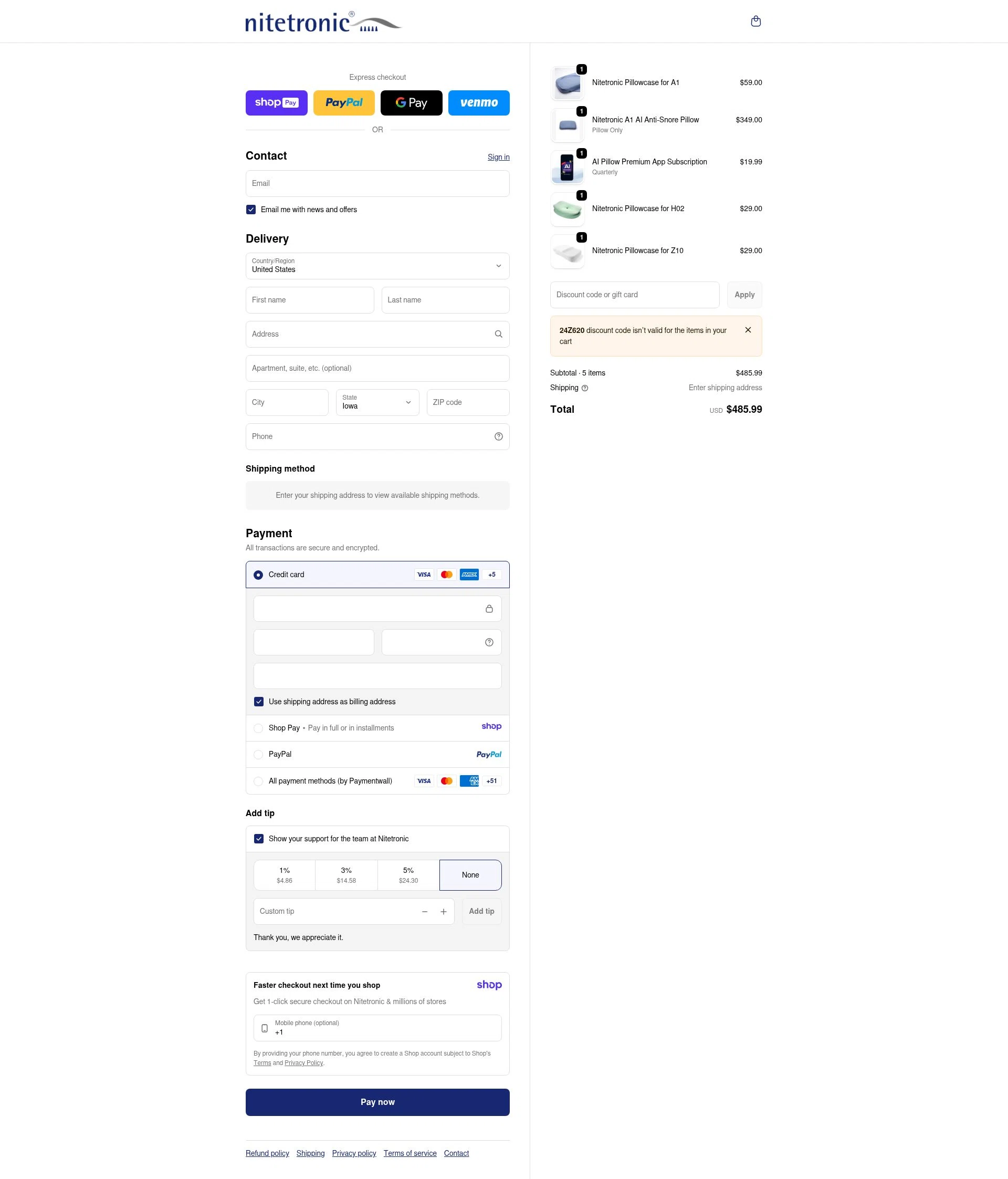 Nitetronic checkout page showing Nitetronic promo code box | Screenshot taken by SimplyCodes community member on Jan 10, 2026