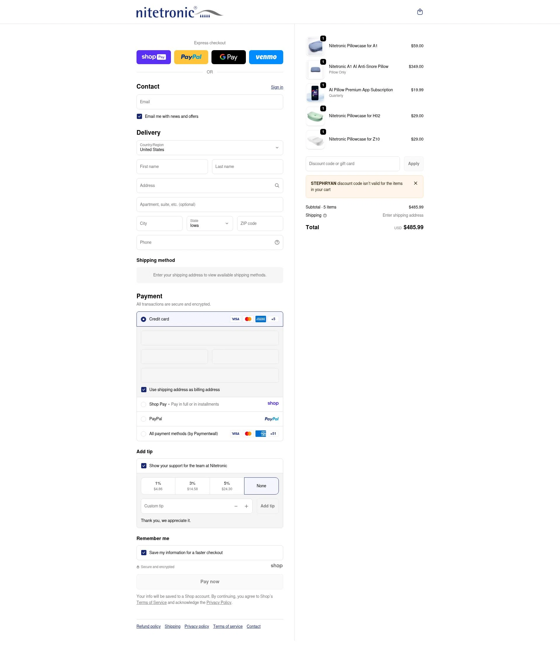 Nitetronic checkout page showing Nitetronic promo code box | Screenshot taken by SimplyCodes community member on Jan 10, 2026