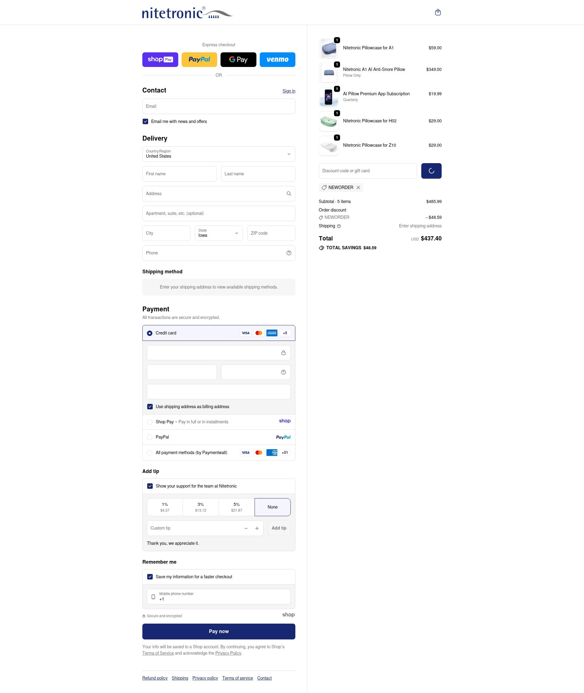 Nitetronic checkout page showing Nitetronic promo code box | Screenshot taken by SimplyCodes community member on Jan 10, 2026