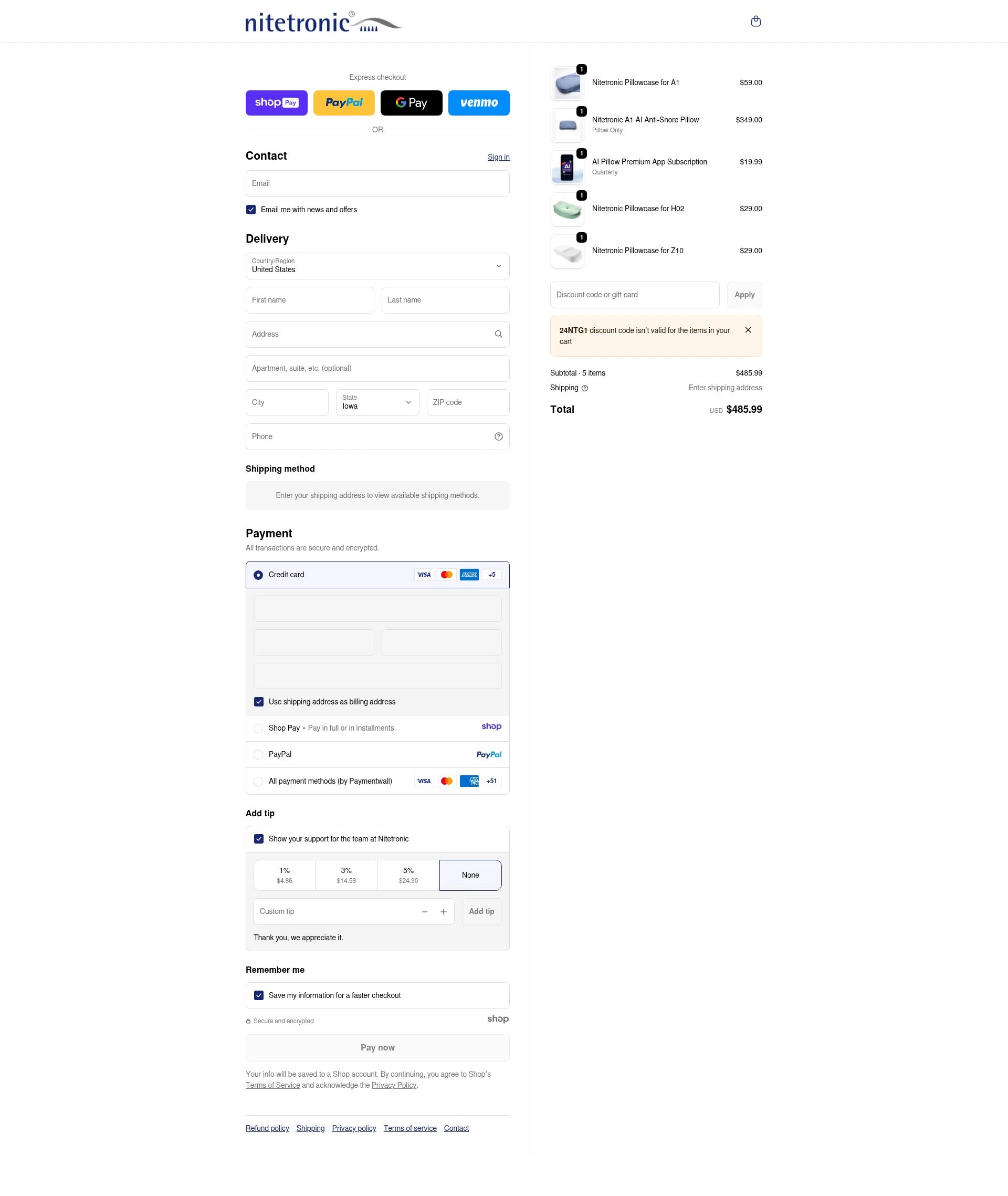 Nitetronic checkout page showing Nitetronic promo code box | Screenshot taken by SimplyCodes community member on Jan 10, 2026