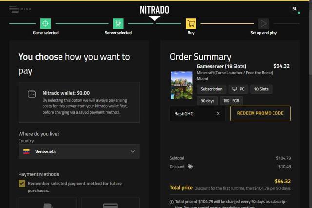 Nitrado checkout page showing Nitrado promo code box | Screenshot taken by SimplyCodes community member on Sep 11, 2025