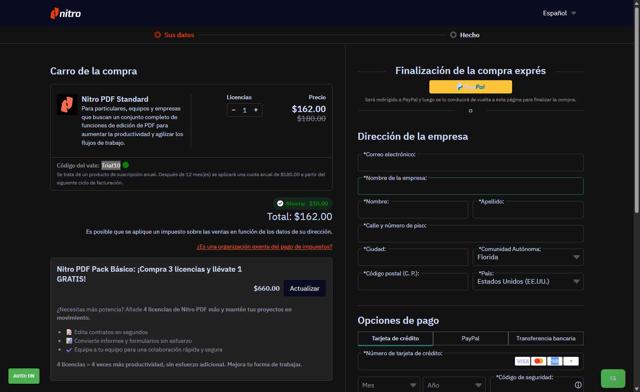Nitro checkout page showing Nitro promo code box | Screenshot taken by SimplyCodes community member on Aug 28, 2025