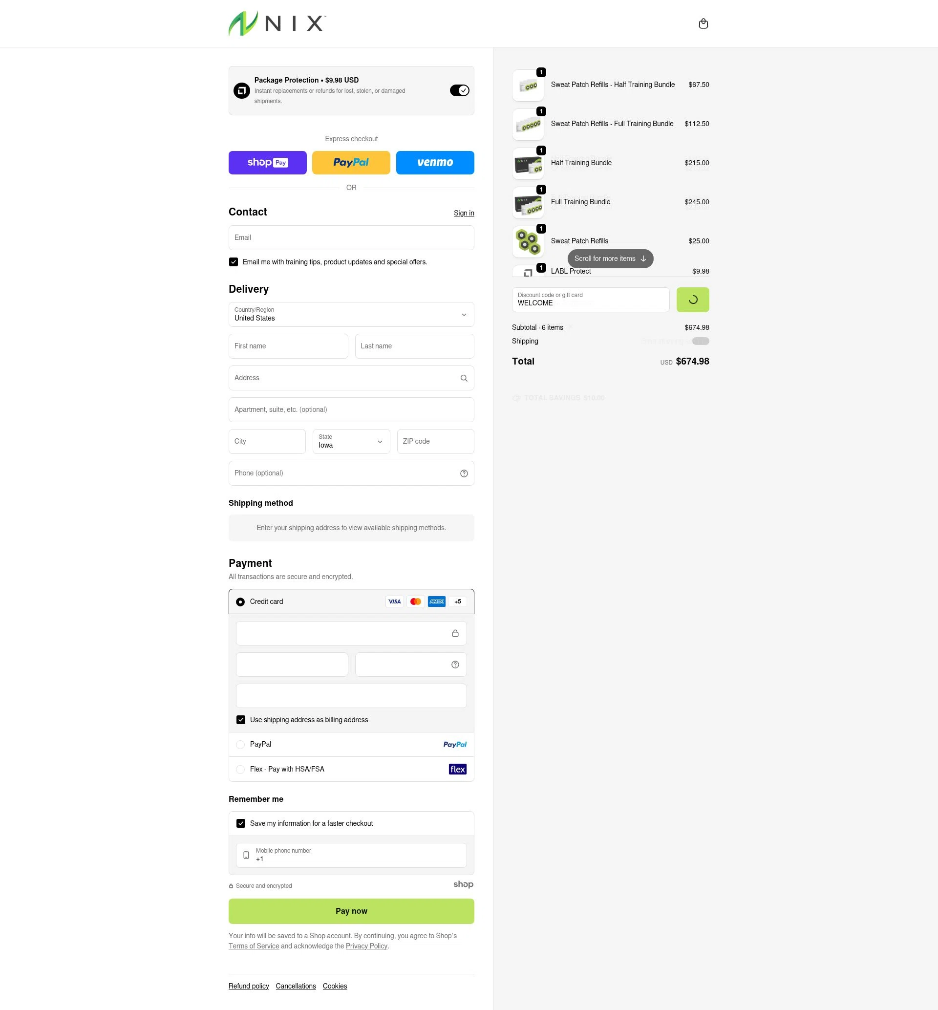 Nix Biosensors checkout page showing Nix Biosensors promo code box | Screenshot taken by SimplyCodes community member on Jan 7, 2026
