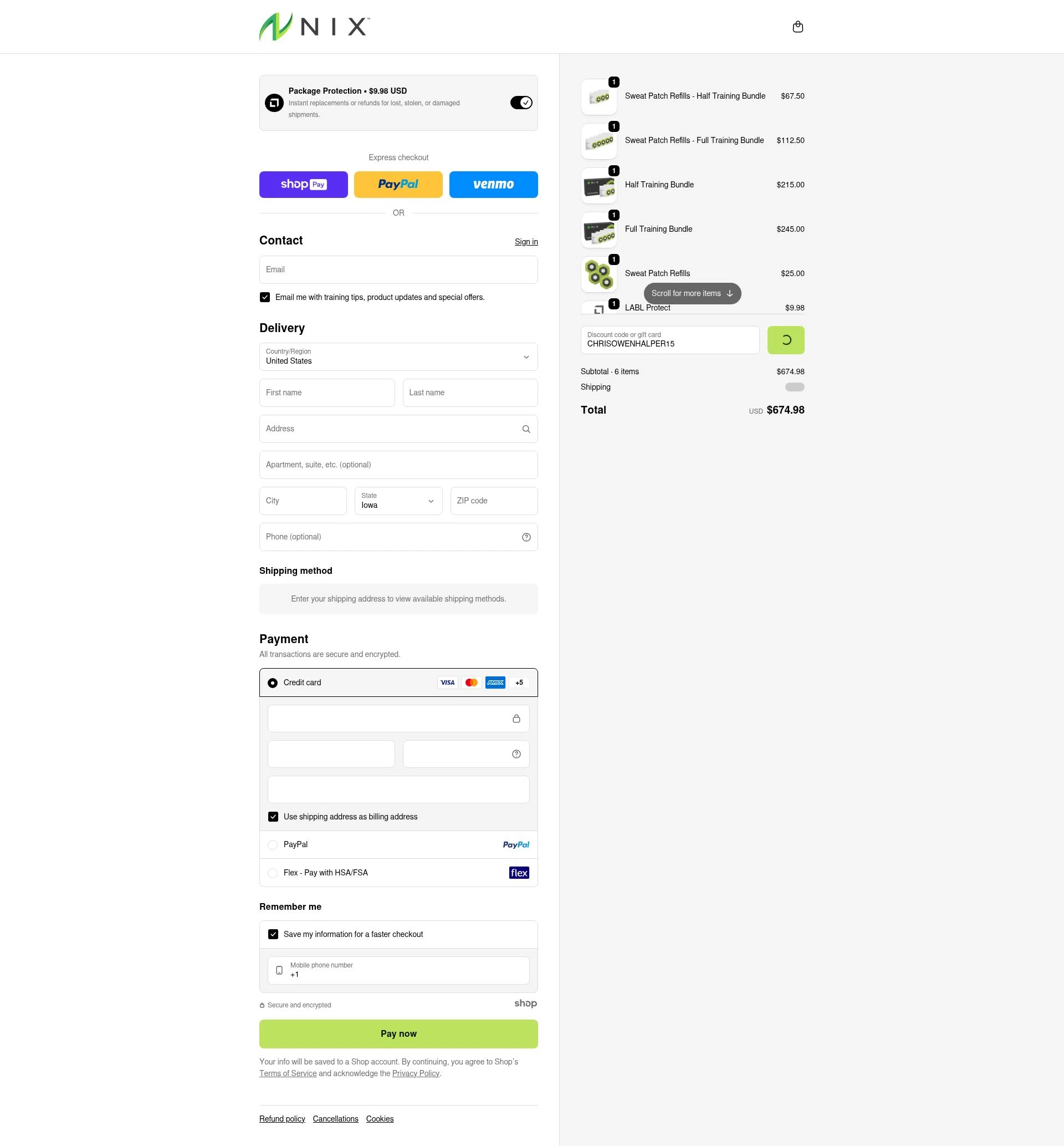Nix Biosensors checkout page showing Nix Biosensors promo code box | Screenshot taken by SimplyCodes community member on Jan 7, 2026