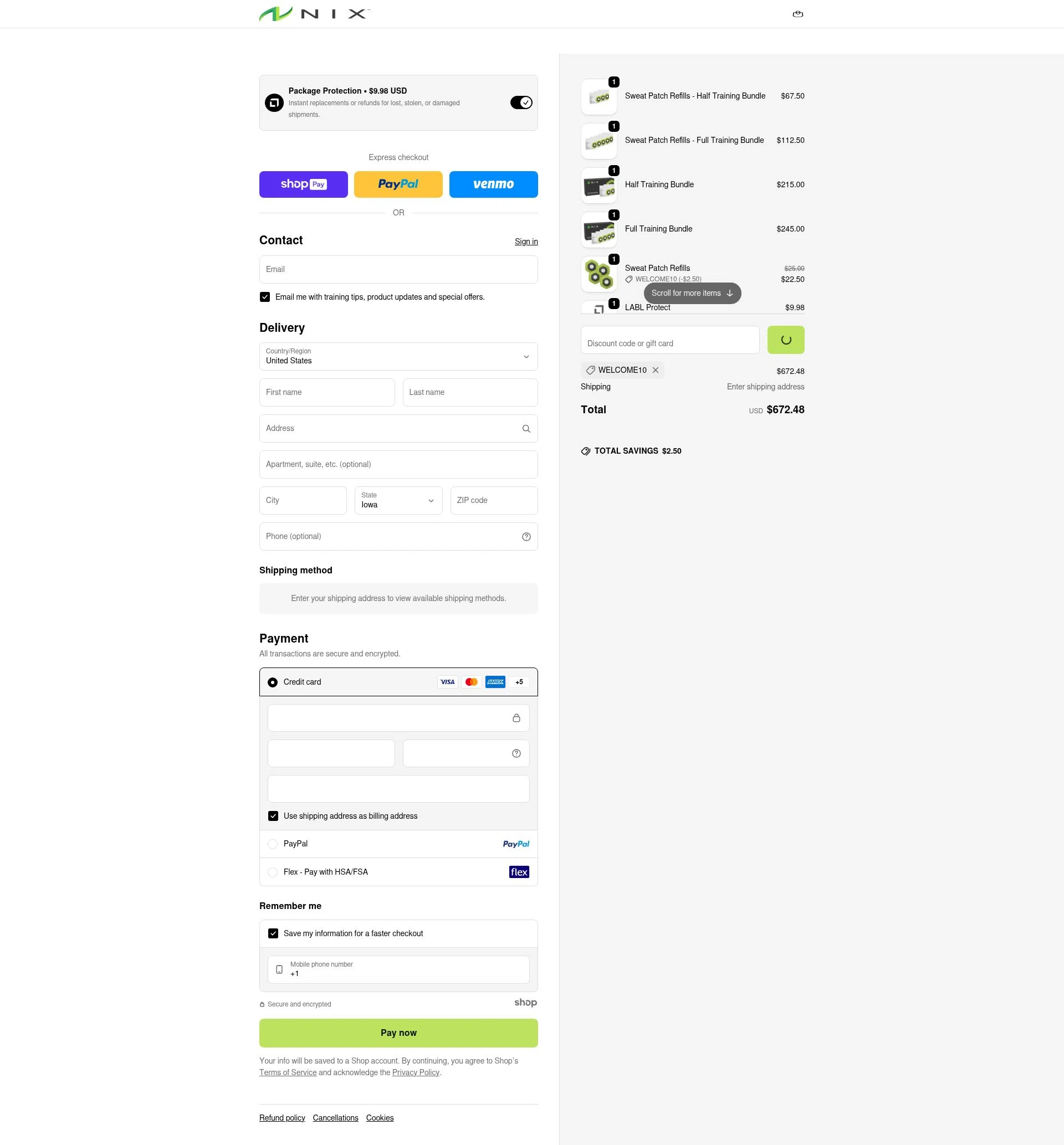 Nix Biosensors checkout page showing Nix Biosensors promo code box | Screenshot taken by SimplyCodes community member on Jan 7, 2026