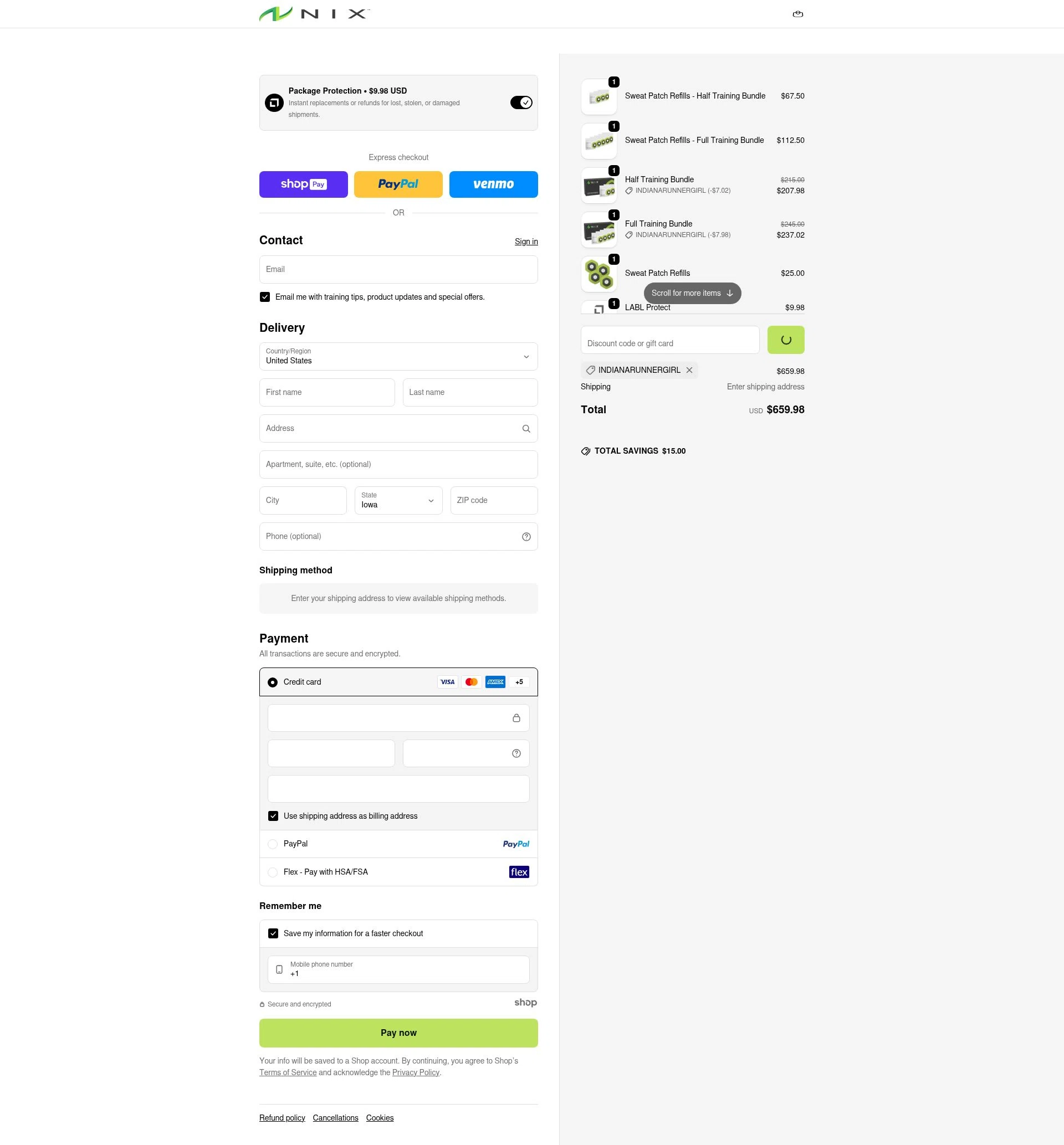 Nix Biosensors checkout page showing Nix Biosensors promo code box | Screenshot taken by SimplyCodes community member on Jan 7, 2026