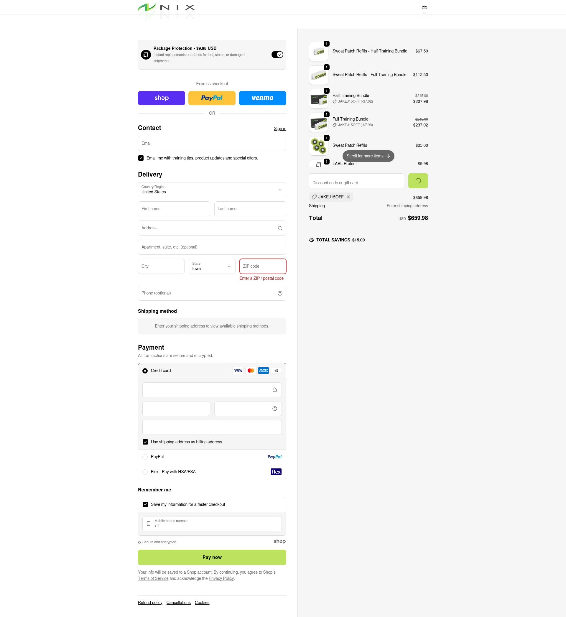 Nix Biosensors checkout page showing Nix Biosensors promo code box | Screenshot taken by SimplyCodes community member on Jan 2, 2026