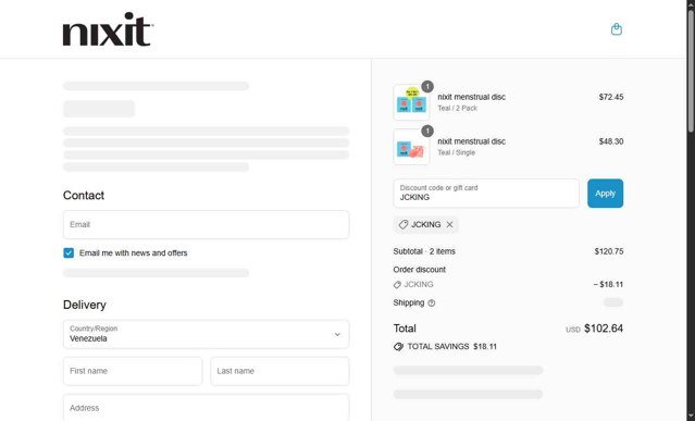 Nixit checkout page showing Nixit discount code box | Screenshot taken by SimplyCodes community member on Aug 17, 2025