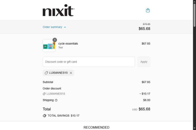Nixit checkout page showing Nixit discount code box | Screenshot taken by SimplyCodes community member on Aug 21, 2025