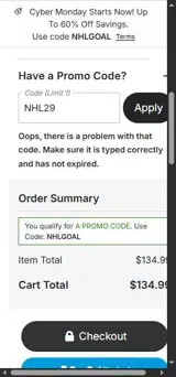 New Jersey Devils Shop coupon verification screenshot