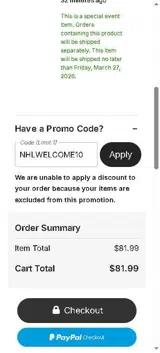 New Jersey Devils Shop coupon verification screenshot