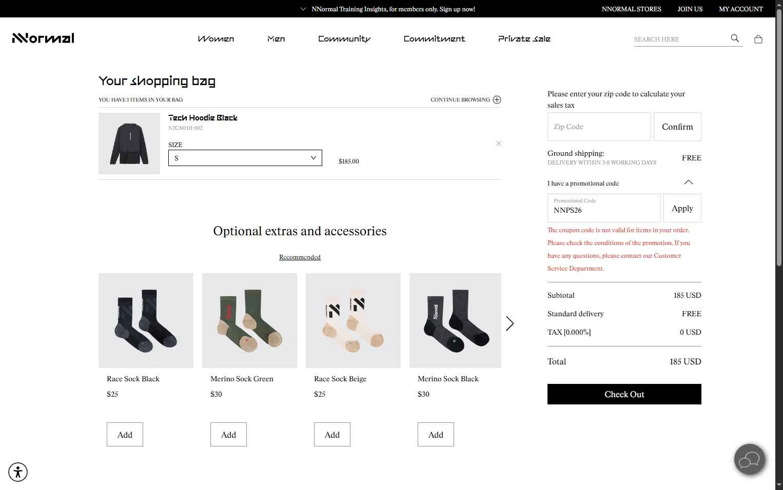 NNORMAL checkout page showing NNORMAL promo code box | Screenshot taken by SimplyCodes community member on Jan 8, 2026