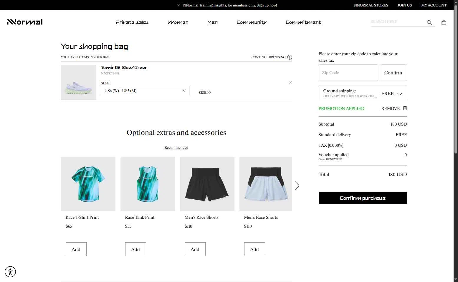 NNORMAL checkout page showing NNORMAL promo code box | Screenshot taken by SimplyCodes community member on Jun 22, 2025