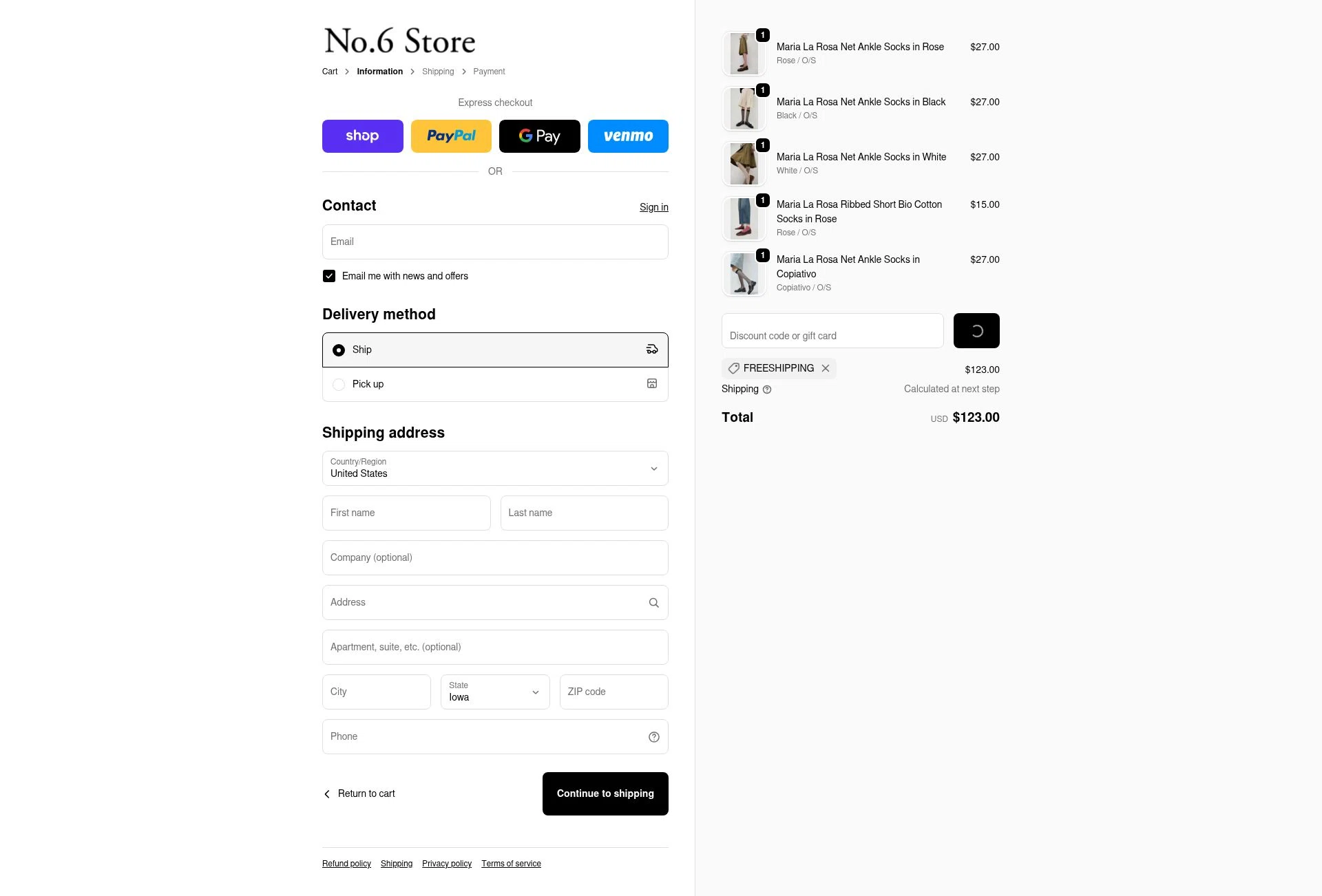 No.6 Store checkout page showing No.6 Store promo code box | Screenshot taken by SimplyCodes community member on Feb 14, 2026