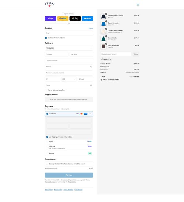 Noah NYC checkout page showing Noah NYC promo code box | Screenshot taken by SimplyCodes community member on Sep 14, 2025