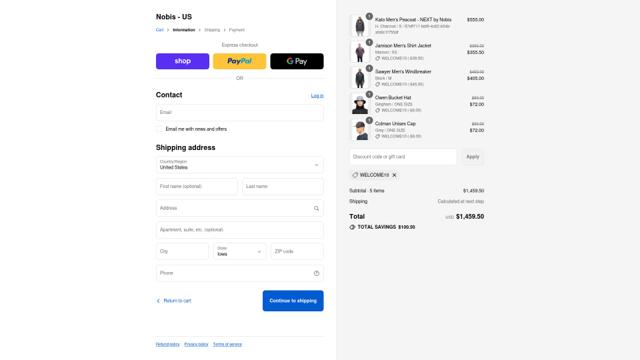 Nobis checkout page showing Nobis promo code box | Screenshot taken by SimplyCodes community member on Sep 7, 2025
