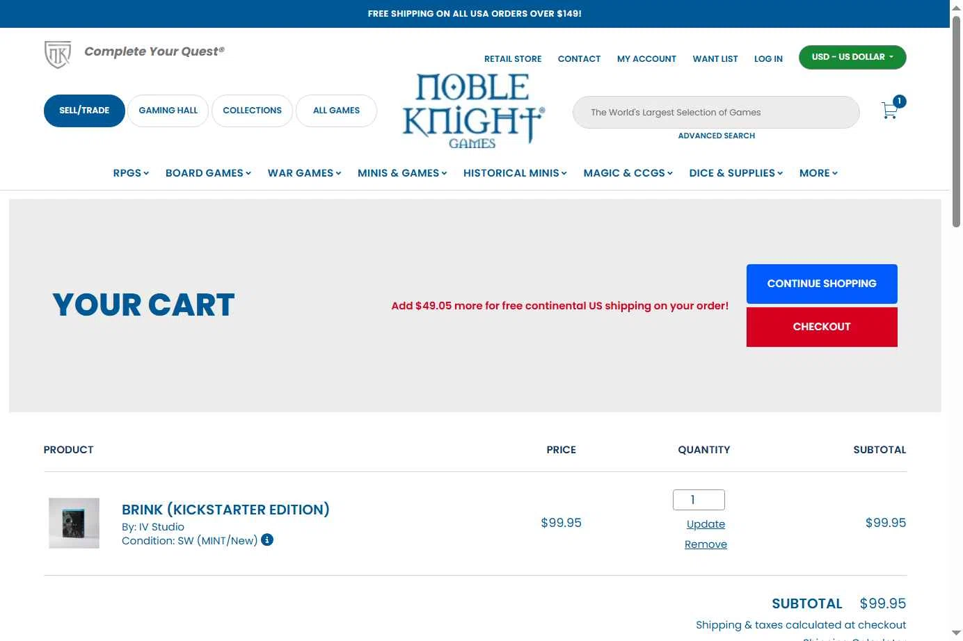 Noble Knight checkout page showing Noble Knight coupon code box | Screenshot taken by SimplyCodes community member on Jan 7, 2026
