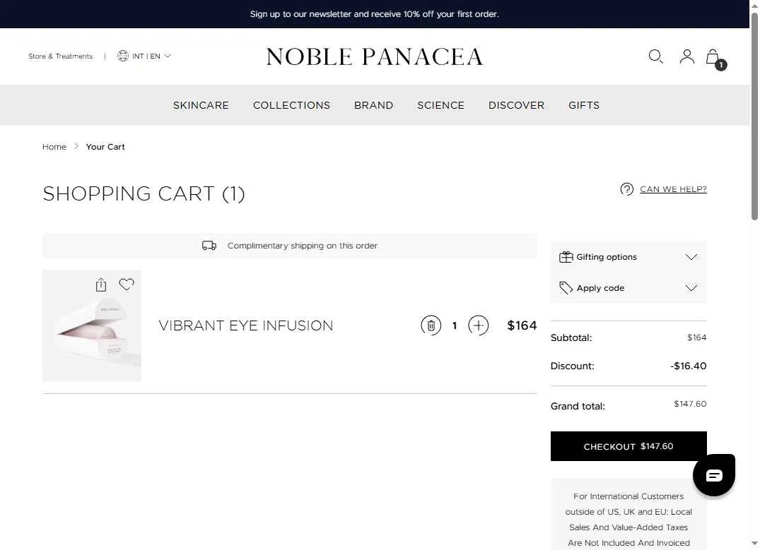 Noble Panacea checkout page showing Noble Panacea promo code box | Screenshot taken by SimplyCodes community member on Feb 11, 2026