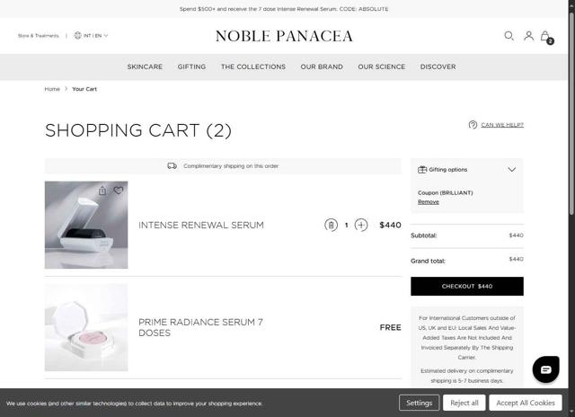 Noble Panacea checkout page showing Noble Panacea promo code box | Screenshot taken by SimplyCodes community member on Aug 25, 2025