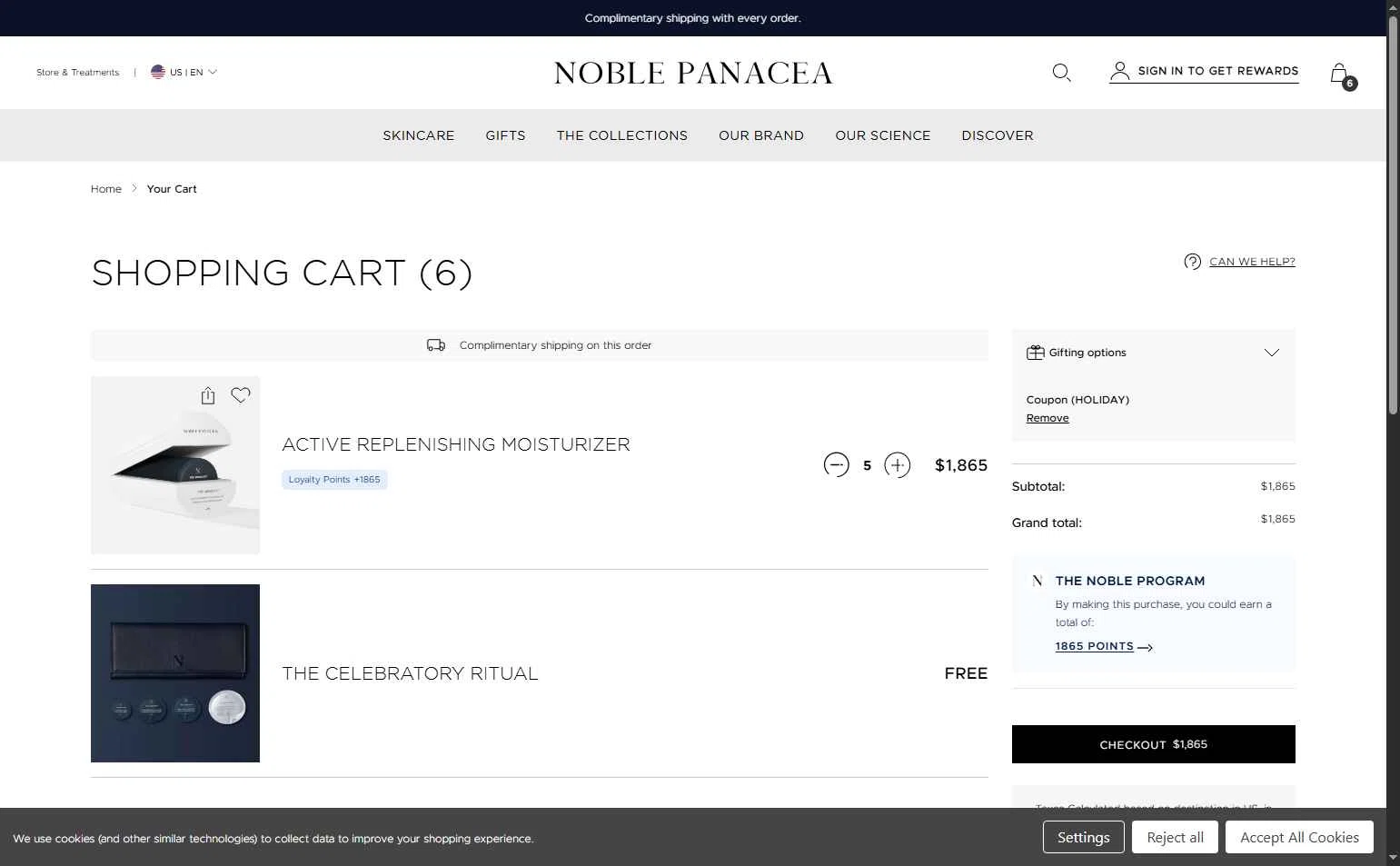 Noble Panacea checkout page showing Noble Panacea promo code box | Screenshot taken by SimplyCodes community member on Jan 5, 2026
