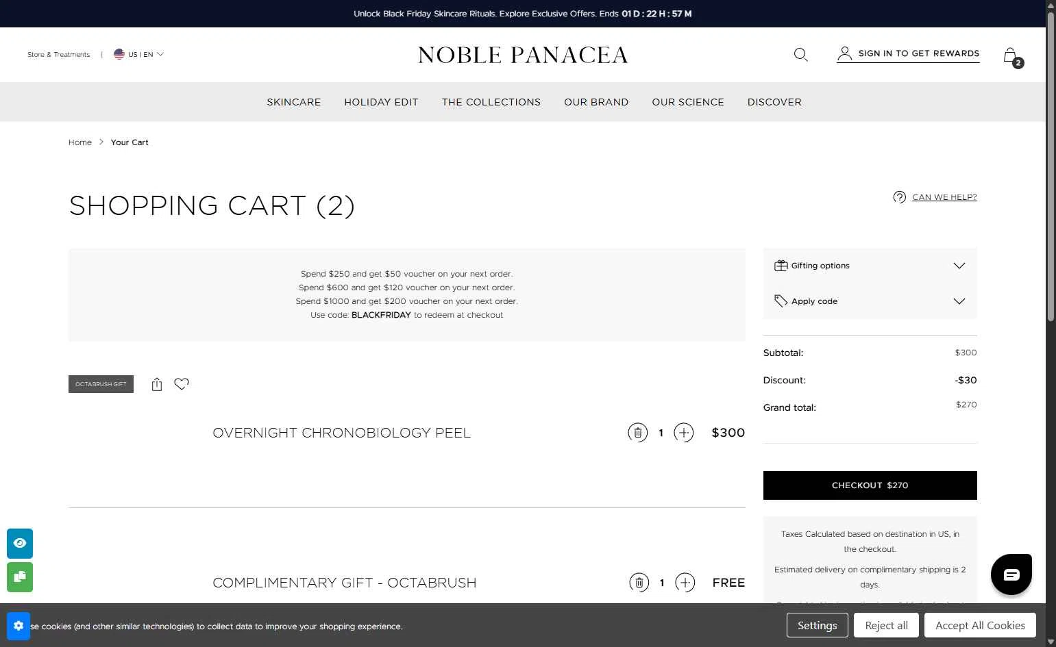 Noble Panacea checkout page showing Noble Panacea promo code box | Screenshot taken by SimplyCodes community member on Dec 3, 2025