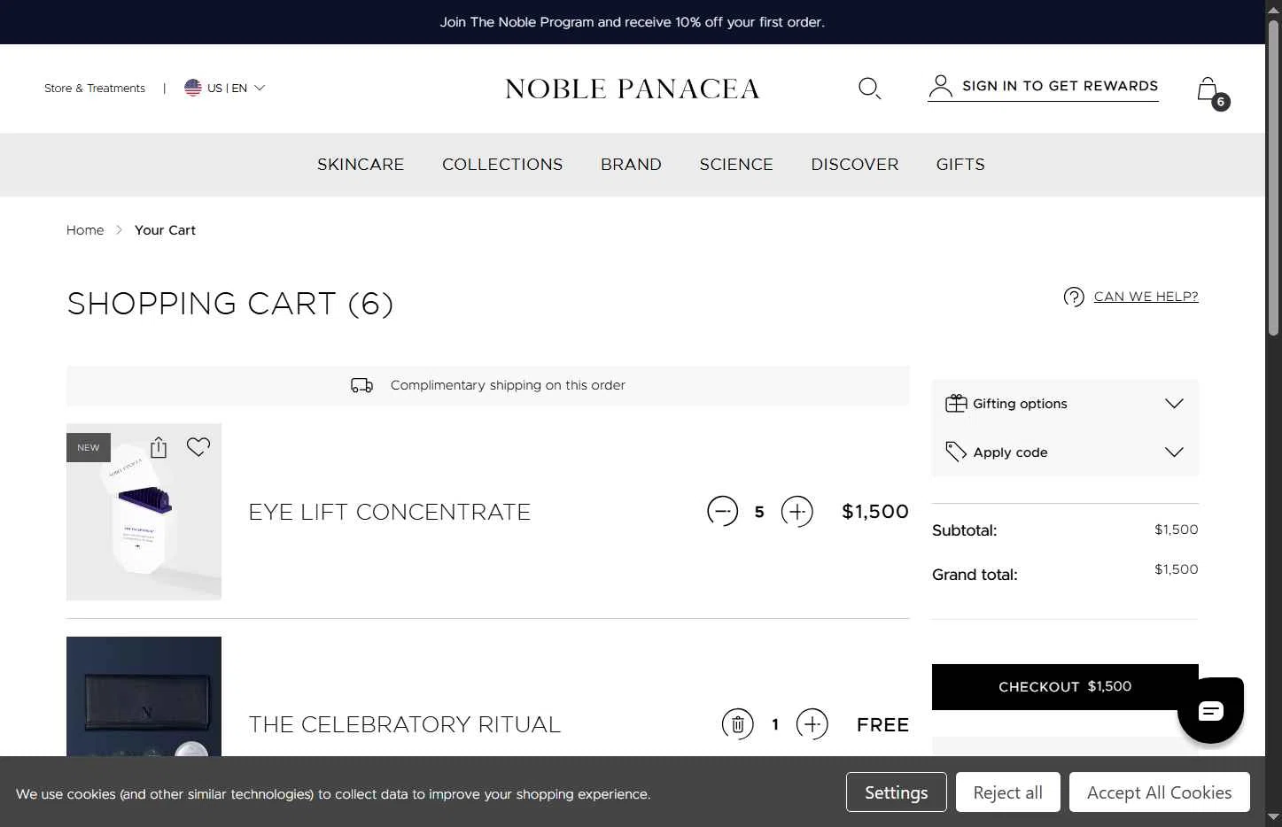 Noble Panacea checkout page showing Noble Panacea promo code box | Screenshot taken by SimplyCodes community member on Feb 3, 2026