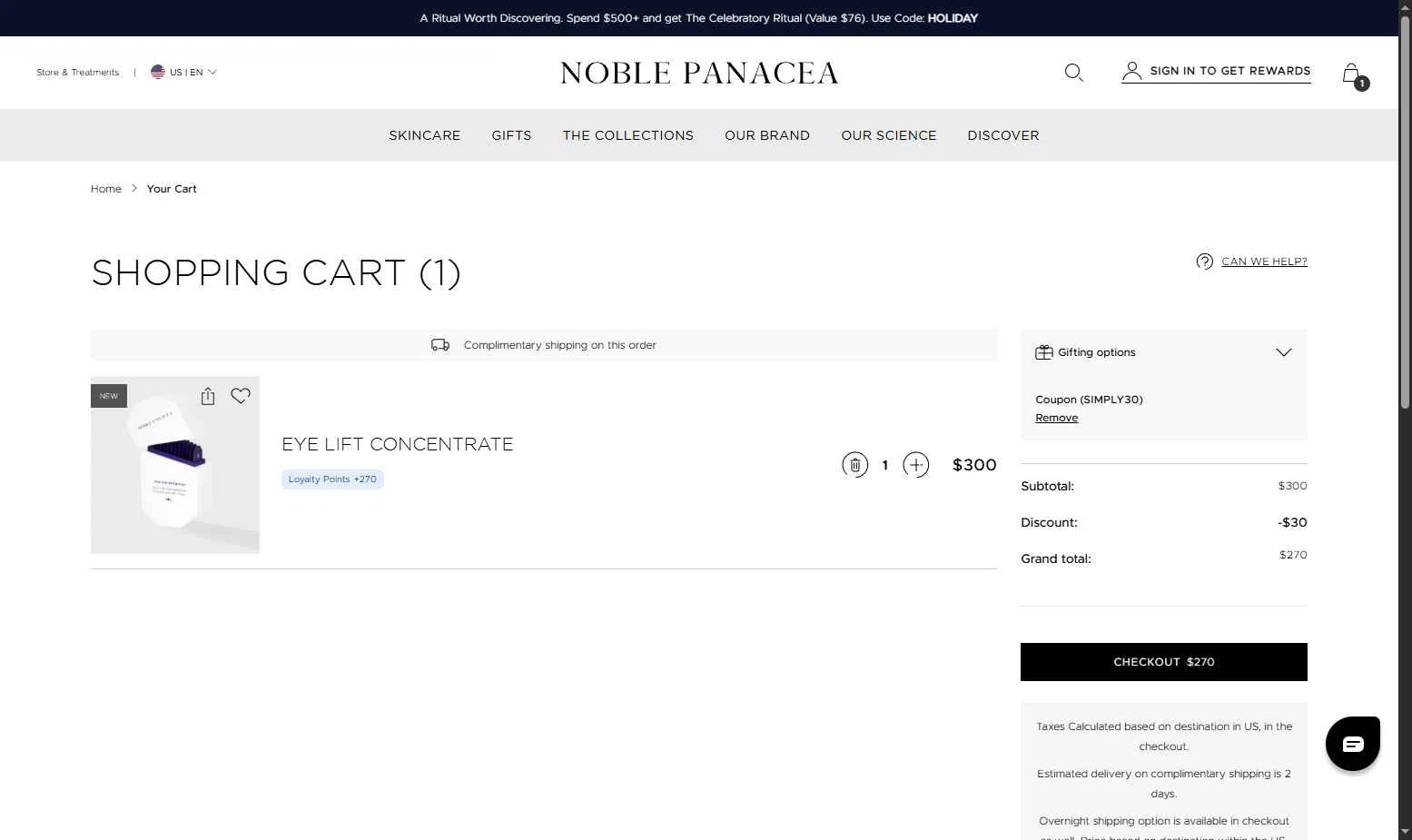Noble Panacea checkout page showing Noble Panacea promo code box | Screenshot taken by SimplyCodes community member on Jan 1, 2026