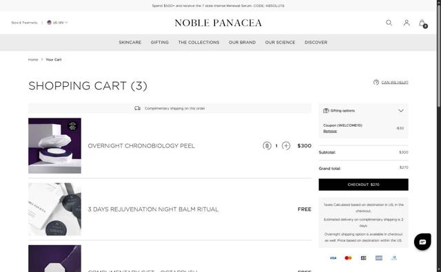 Noble Panacea checkout page showing Noble Panacea promo code box | Screenshot taken by SimplyCodes community member on Jul 4, 2025