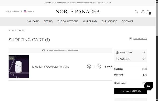 Noble Panacea checkout page showing Noble Panacea promo code box | Screenshot taken by SimplyCodes community member on Aug 15, 2025