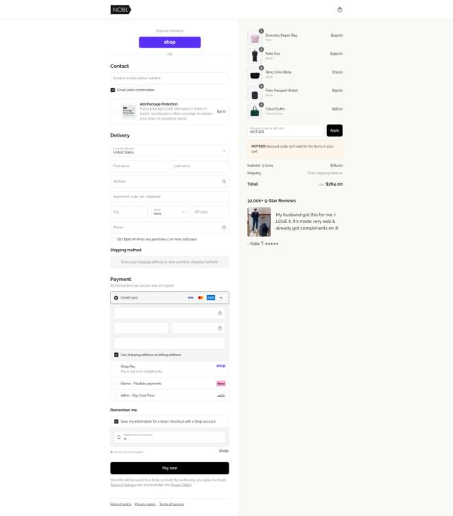 Nobl Travel checkout page showing Nobl Travel discount code box | Screenshot taken by SimplyCodes community member on Sep 15, 2025