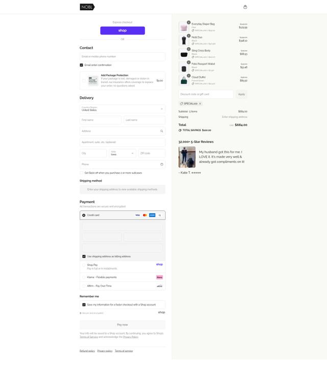 Nobl Travel checkout page showing Nobl Travel discount code box | Screenshot taken by SimplyCodes community member on Sep 15, 2025