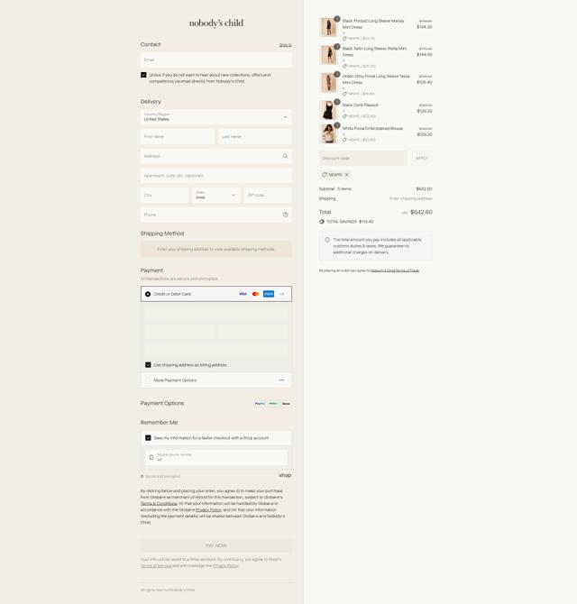 Nobody's Child checkout page showing Nobody's Child discount code box | Screenshot taken by SimplyCodes community member on Sep 10, 2025