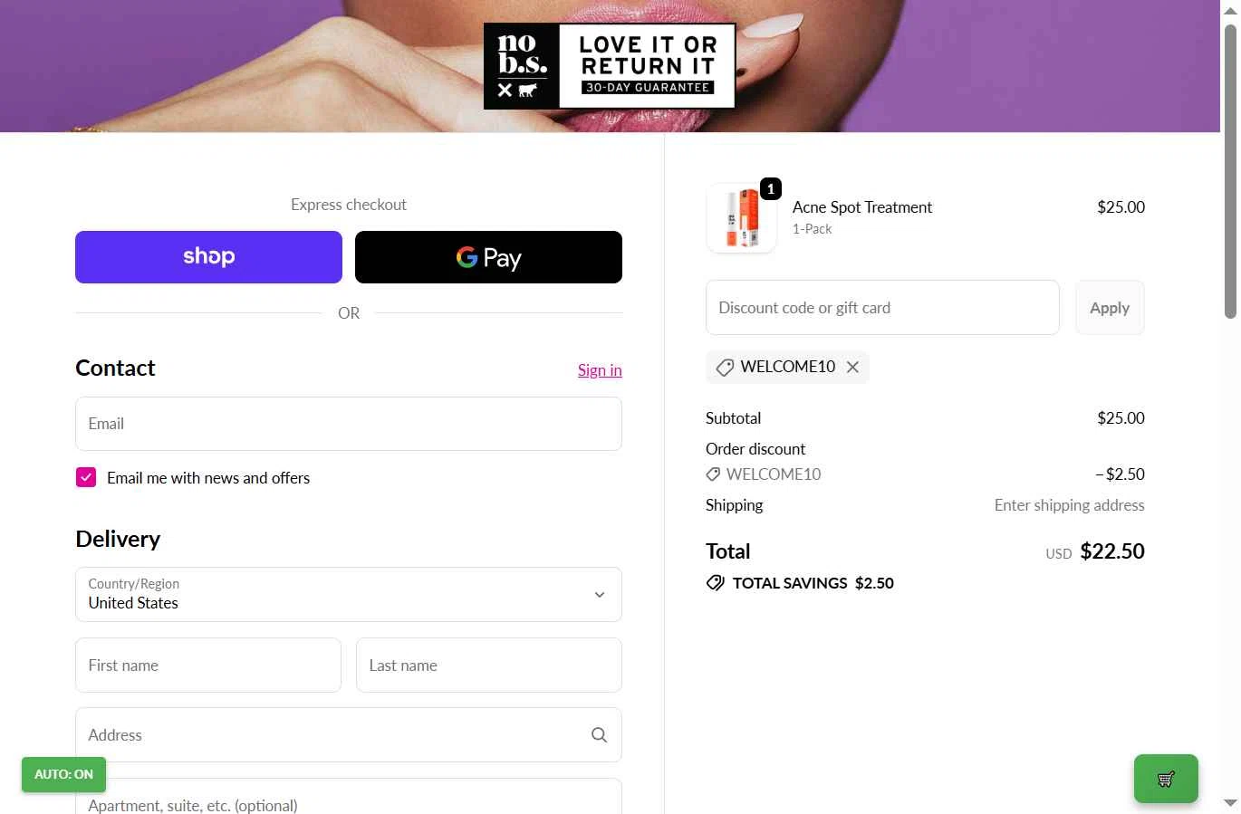 No B.S. checkout page showing No B.S. promo code box | Screenshot taken by SimplyCodes community member on Jan 17, 2026