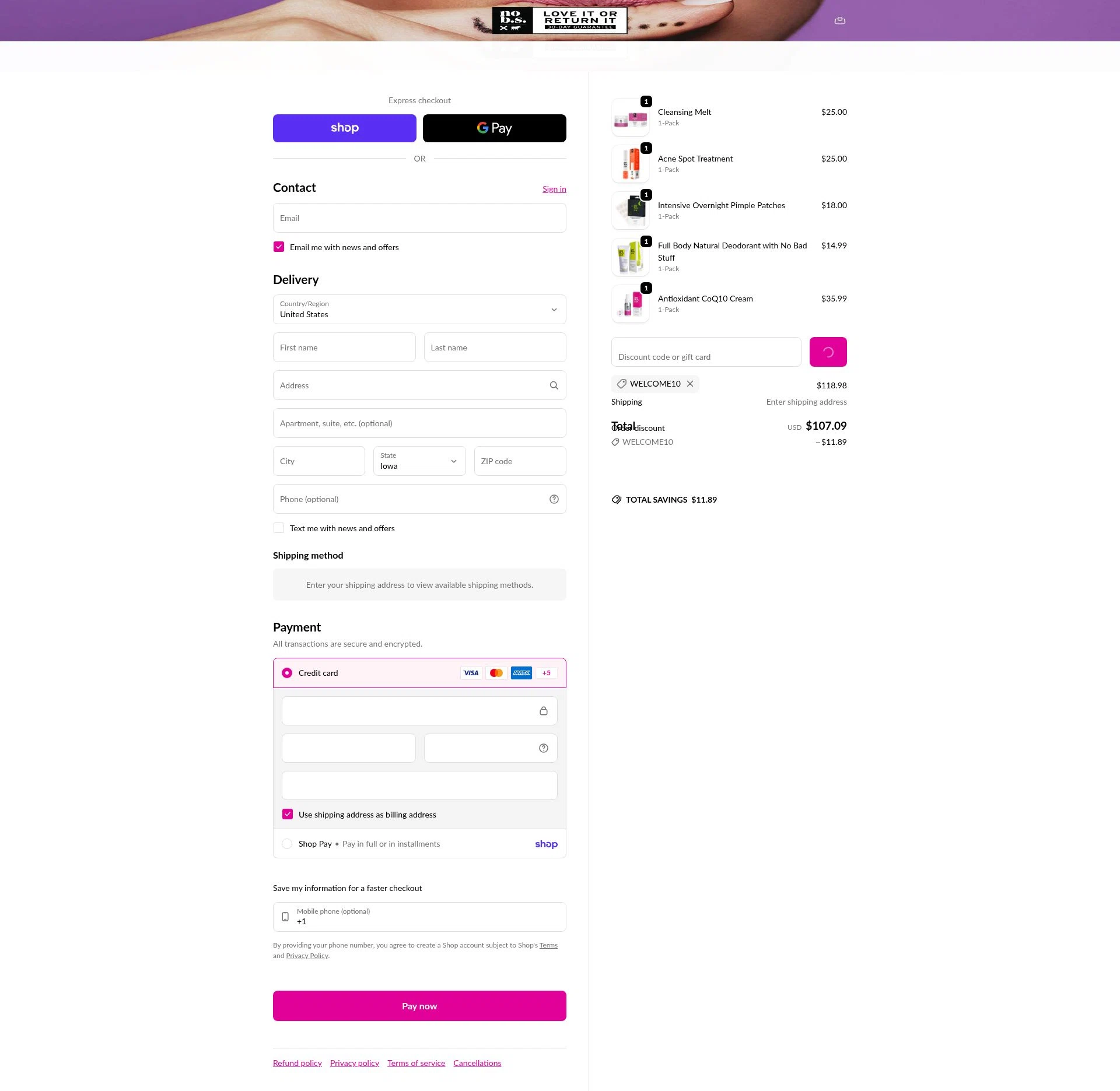 No B.S. checkout page showing No B.S. promo code box | Screenshot taken by SimplyCodes community member on Feb 5, 2026