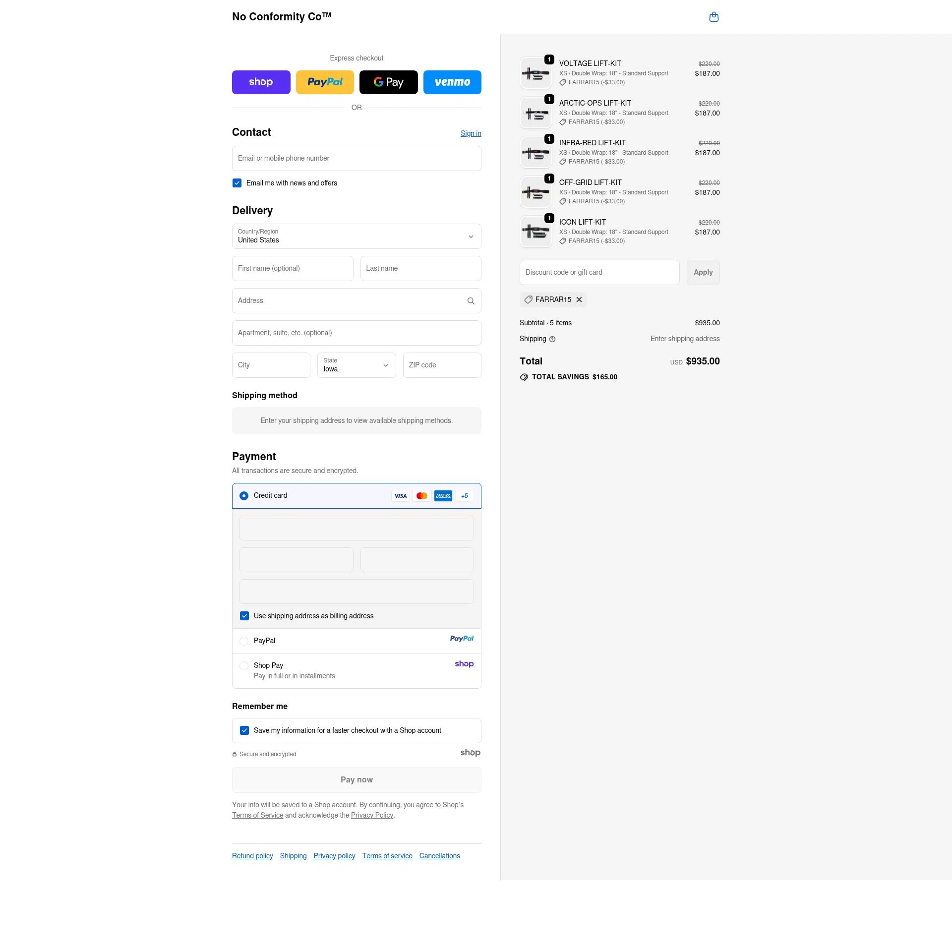 NoConformity checkout page showing NoConformity promo code box | Screenshot taken by SimplyCodes community member on Sep 21, 2025