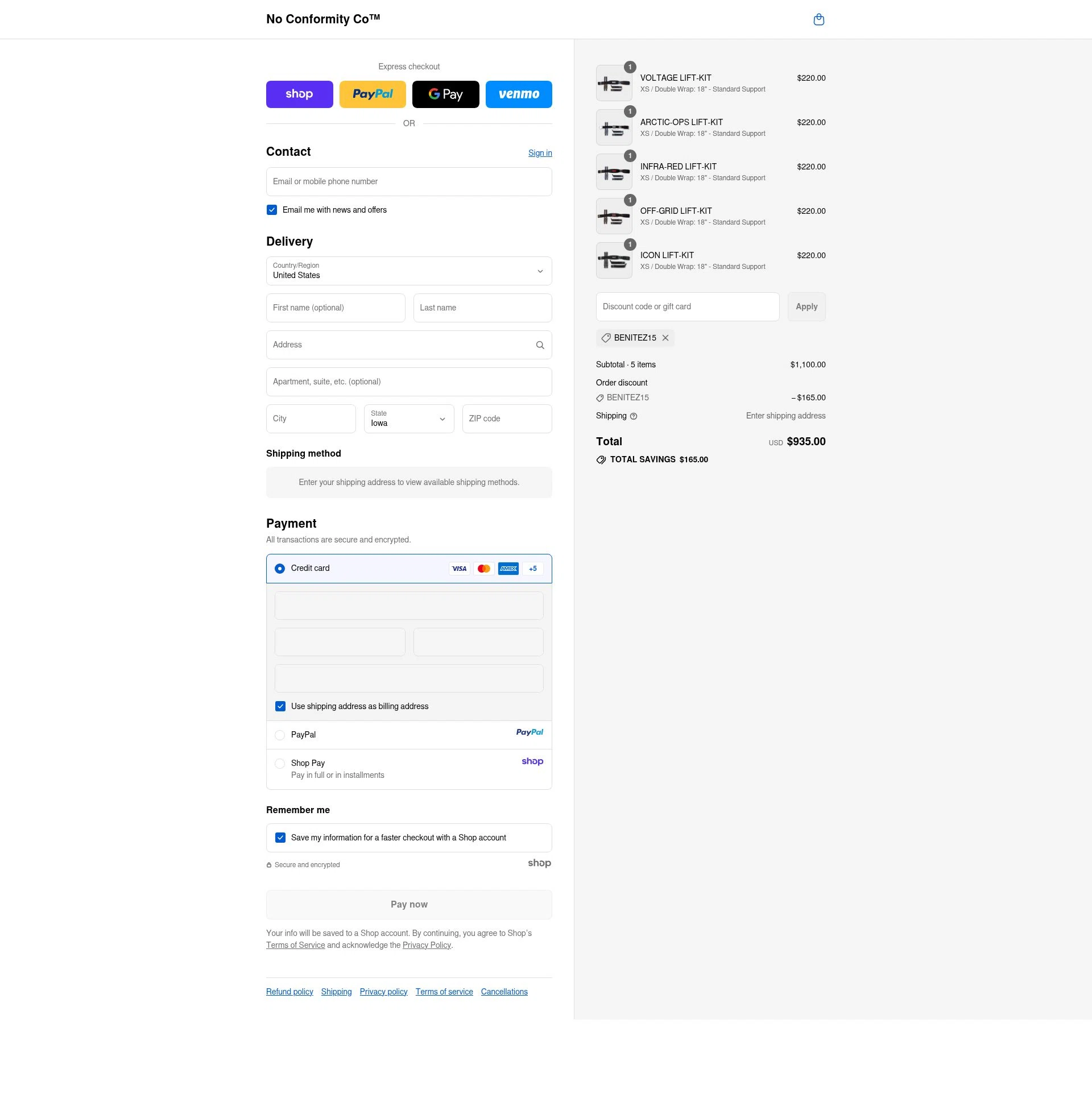NoConformity checkout page showing NoConformity promo code box | Screenshot taken by SimplyCodes community member on Sep 17, 2025